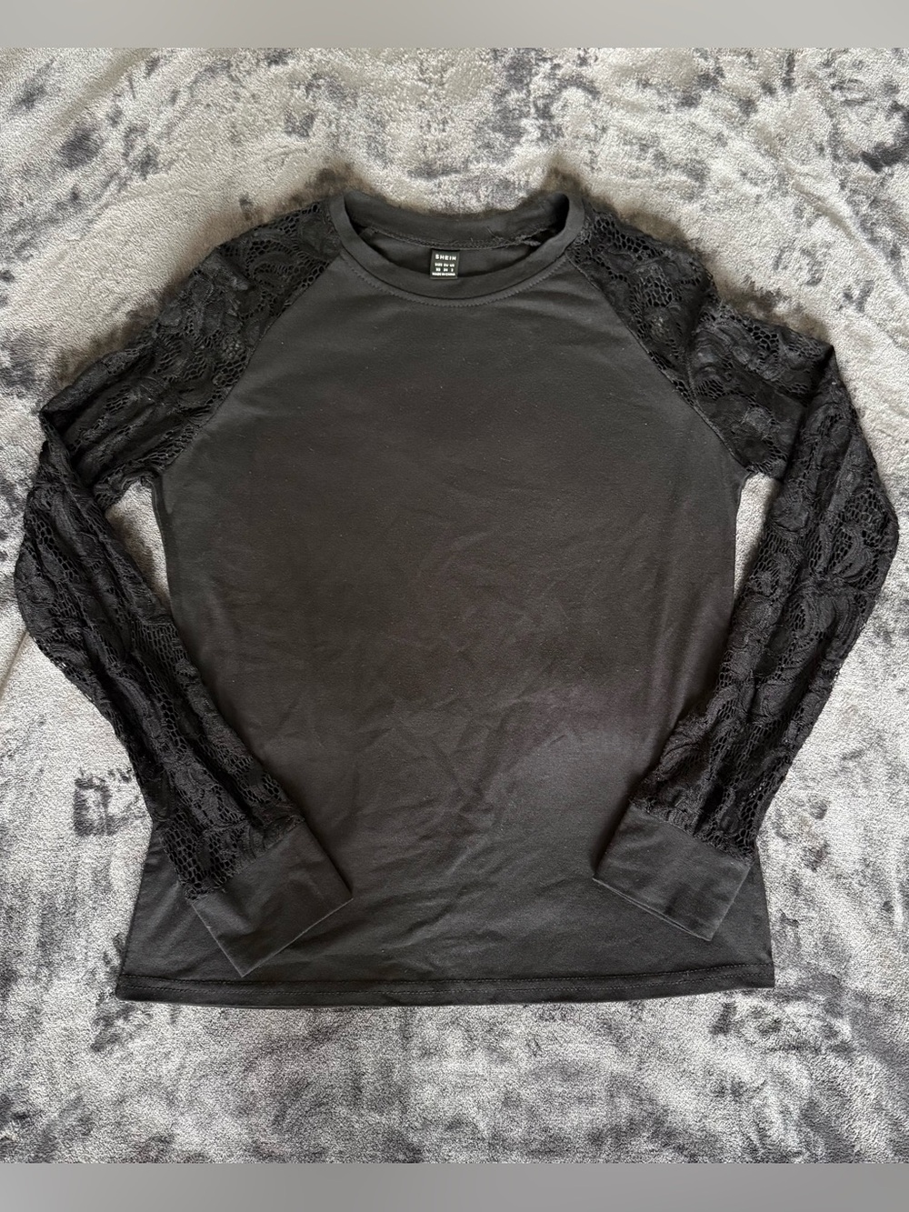 Black Lace-Sleeve Women's Top